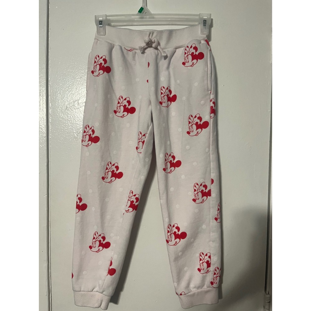 Disney Minnie Mouse Girls Joggers Pink‎ Polka Dot Fleece Sweatpants Size M 7-8